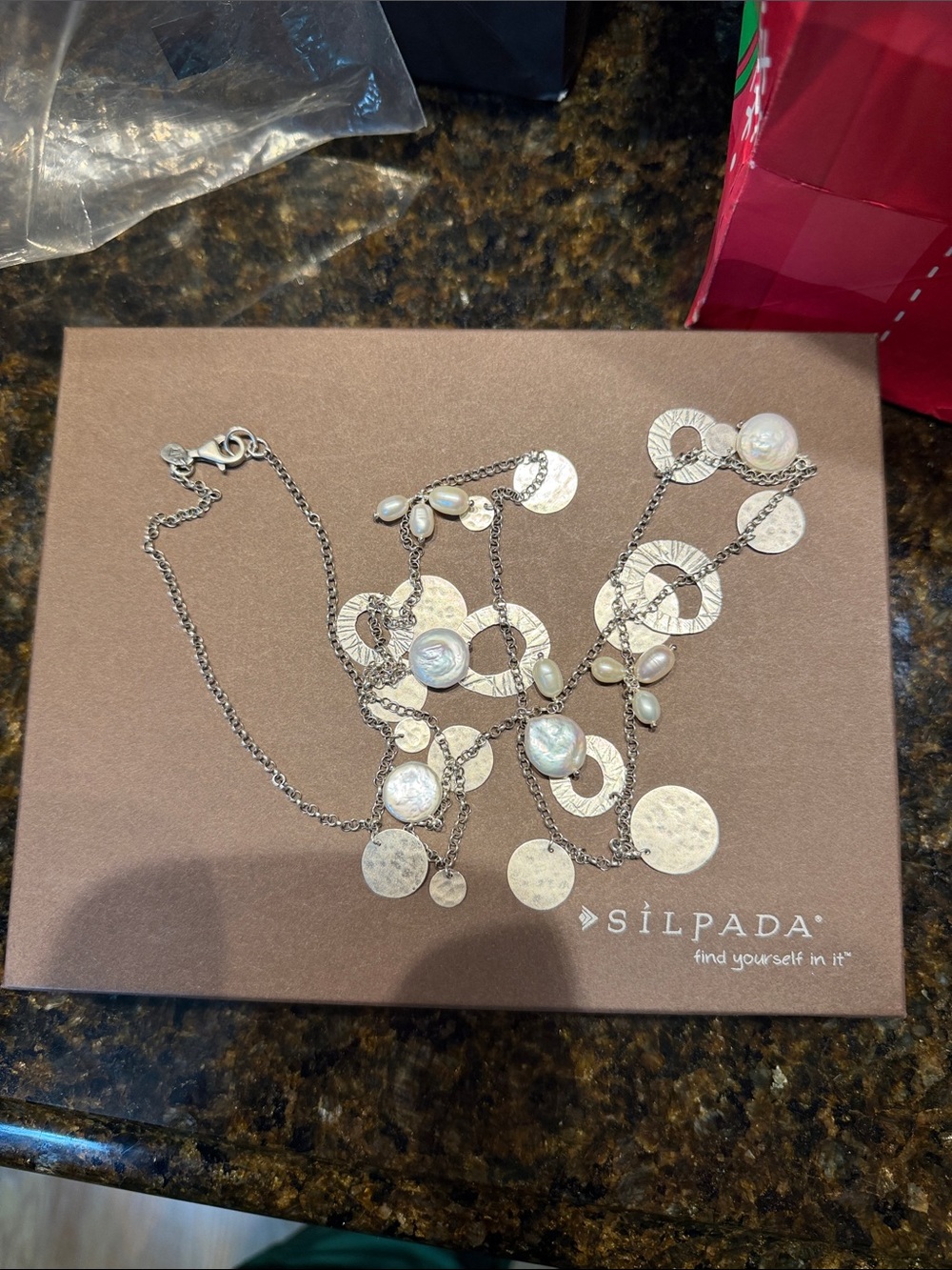 Silpada Silver Coin & Pearl Multi-Station Necklace - White Pearls